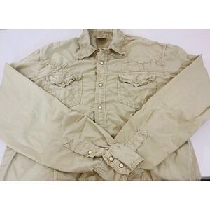 True Religion Press Button Western Style Womans Long Sleeve Khaki Shirt Size 3XL